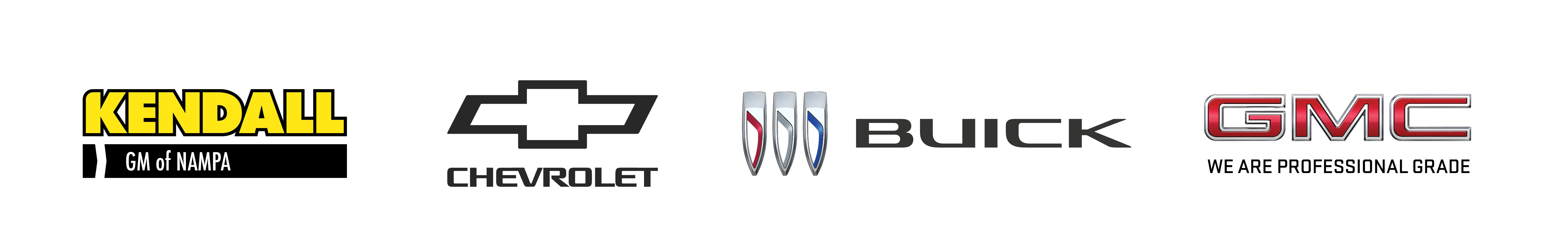 Logos of Kendall GM of Nampa, Chevrolet, Buick, and GMC on a black background.