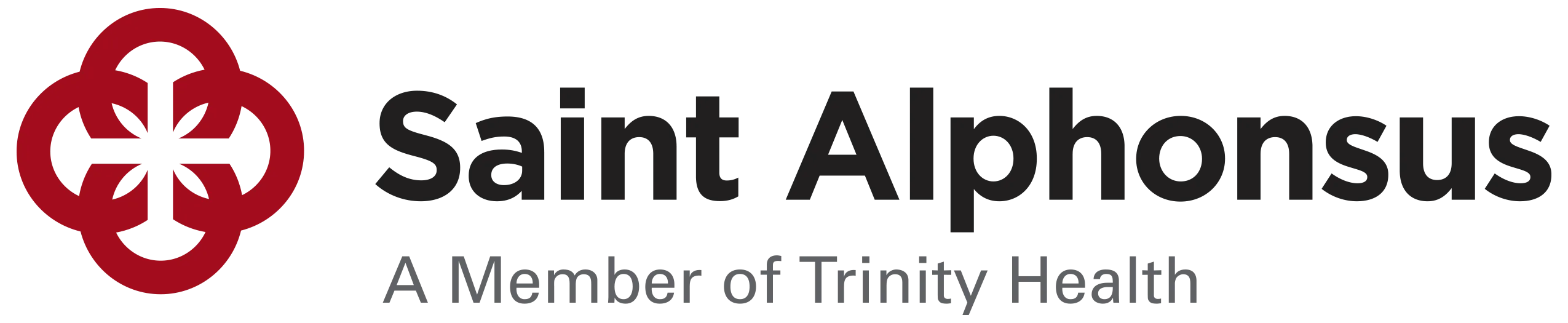 Saint Alphonsus logo with a red emblem and text reading A Member of Trinity Health.