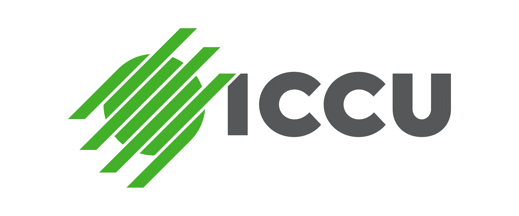ICCU logo with green diagonal stripes crossing a green circle next to gray ICCU text.