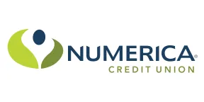 Numerica Credit Union logo with abstract symbol and blue and green text.