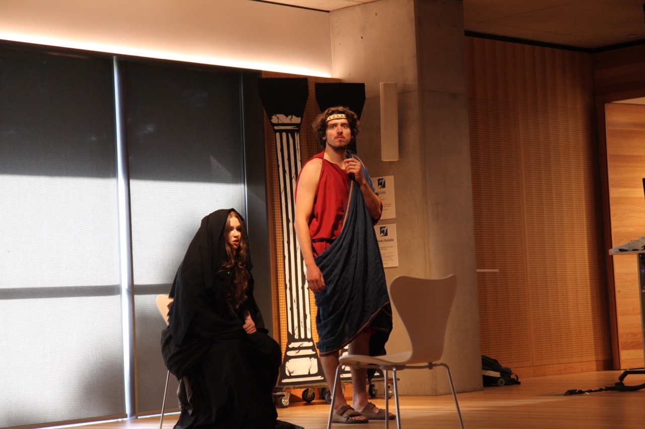 Nicholas Disher as the Watchman in Antigone at the Chau Chak Wing Museum, University of Sydney, 2026.