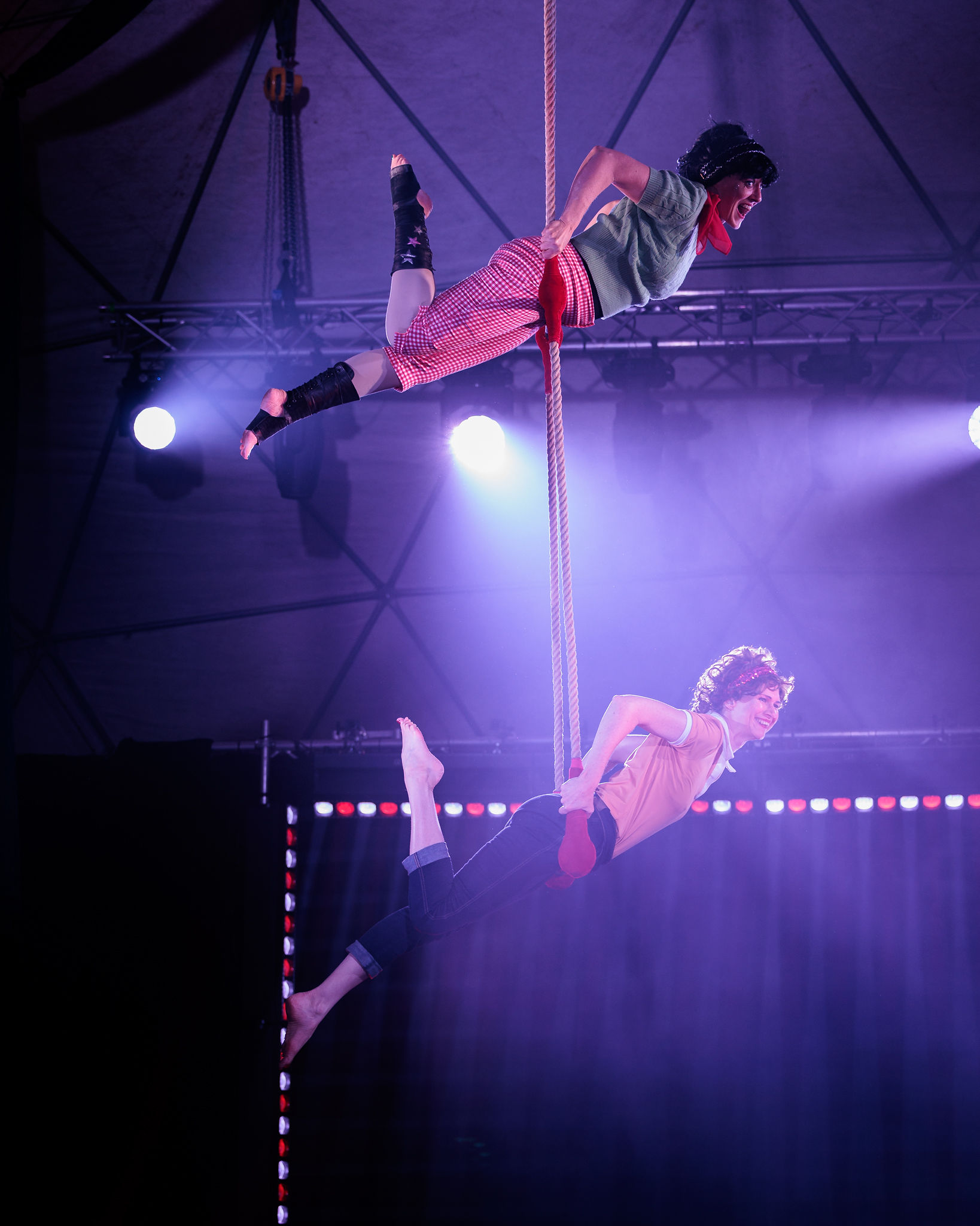 Mary Wyer and Trish performing a trapeze duo at Sydney Fringe 2025.