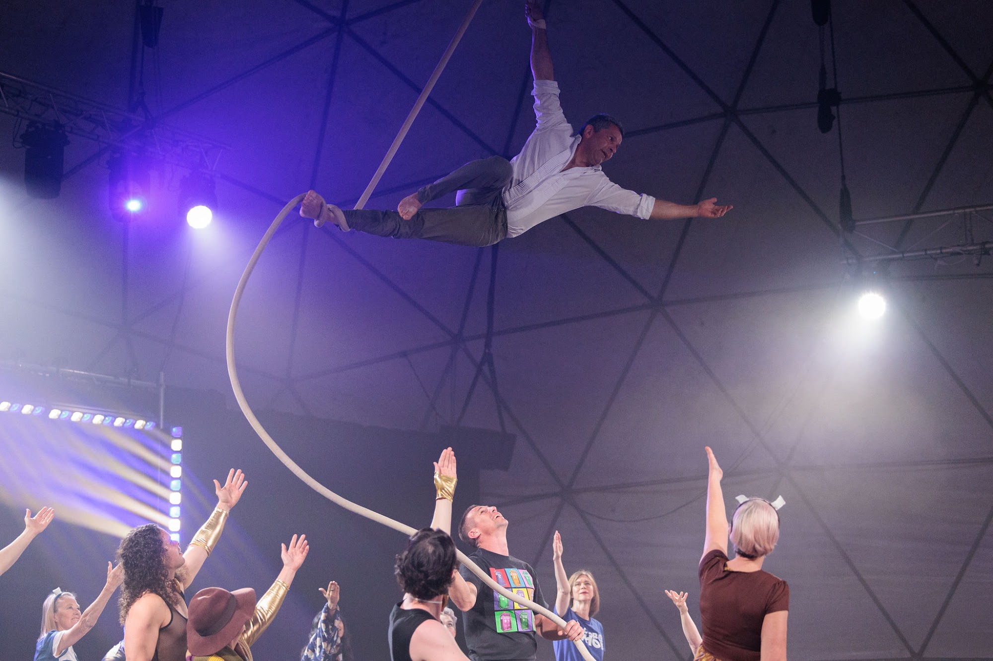 A 50-Up performer on Spanish web at Sydney Fringe 2025.