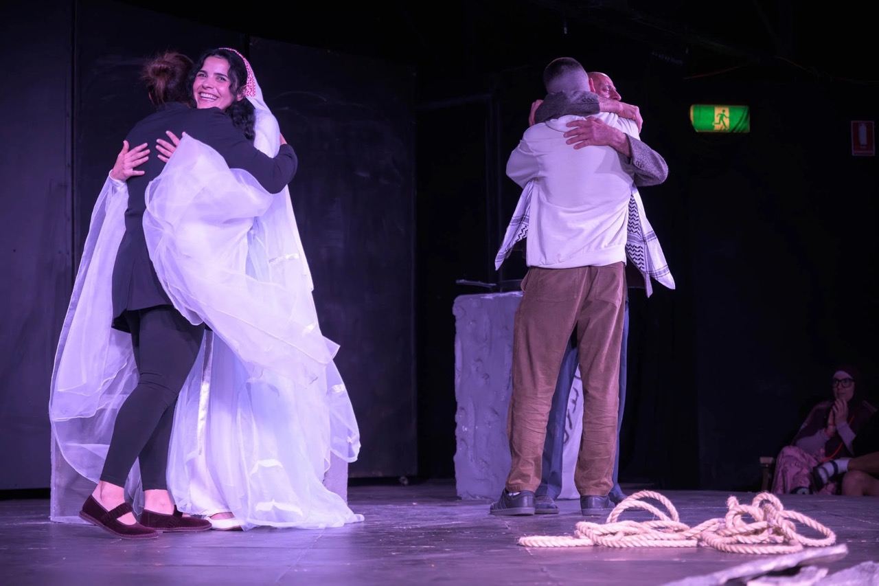 The cast of The Return — Ala'a Al‑Qaisi, Rachid Taki, Mohammed El Kesm and Ahlam Hijazi — take a bow.