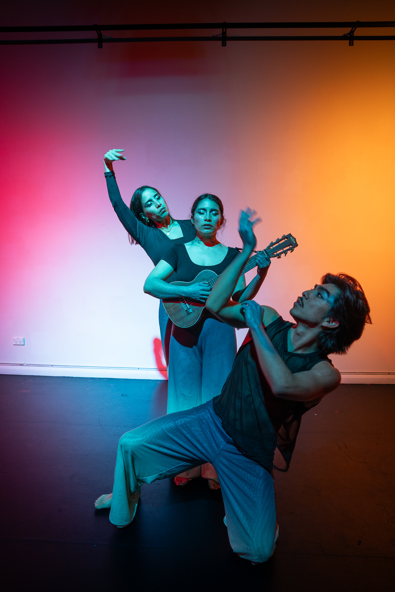 Guillermo Robayo Gómez, Dica and Daniela Zambrano perform in Dancing with the Roots at Sydney Fringe 2026.
