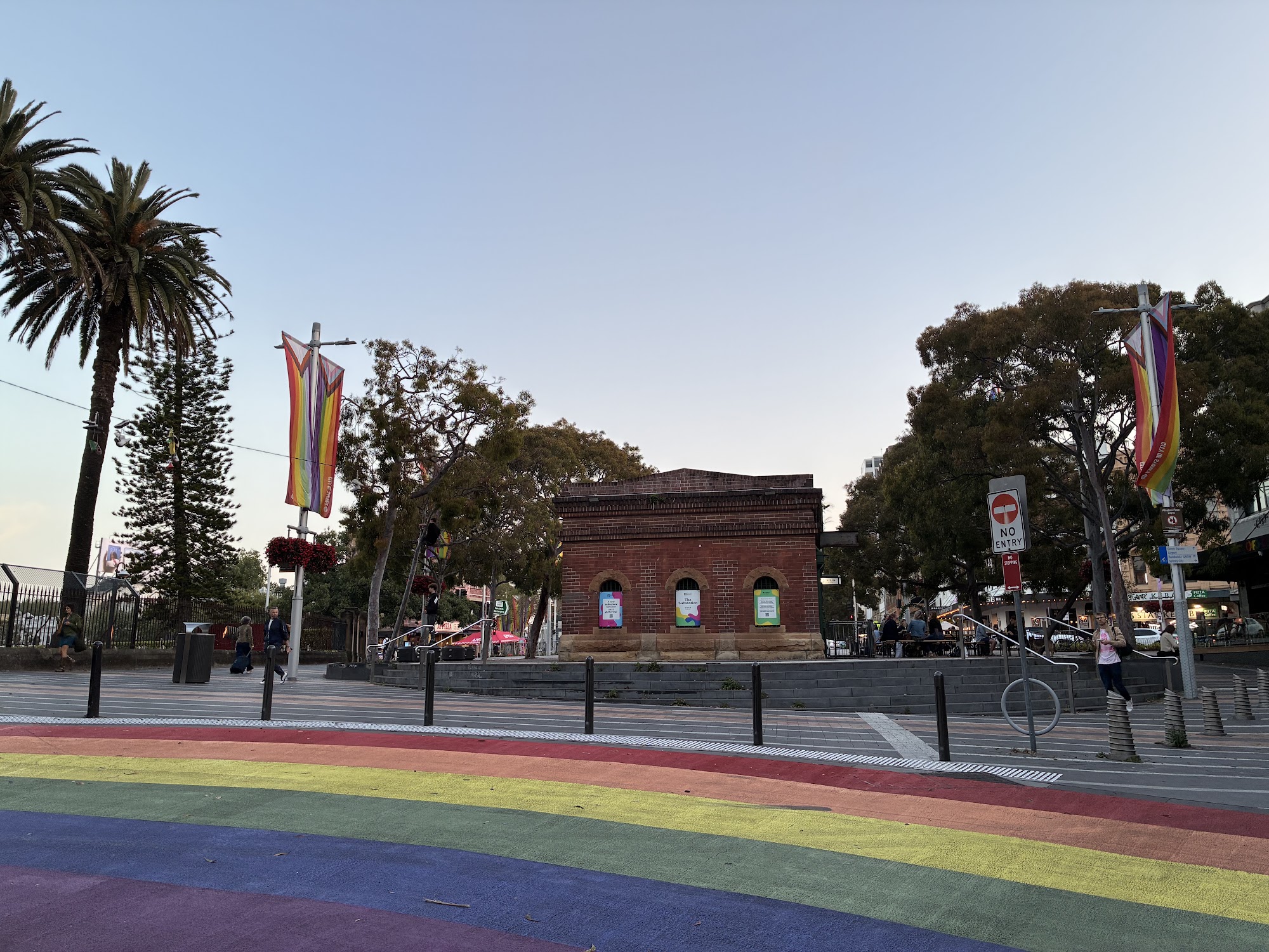 The rainbow-brick road leading to The Substation at Qtopia, Darlinghurst, Sydney Fringe 2026.