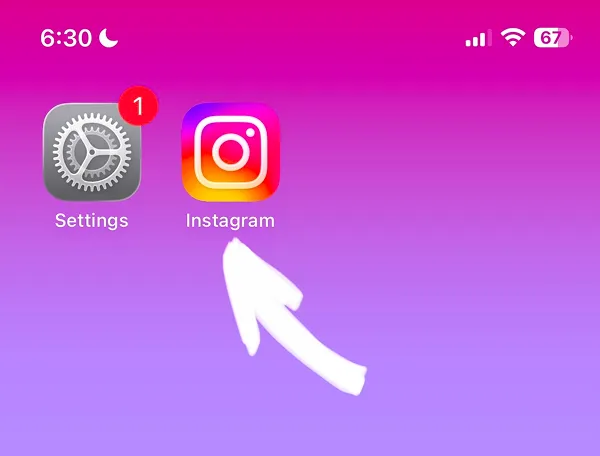 Home screen with Settings and Instagram app icons displayed normally