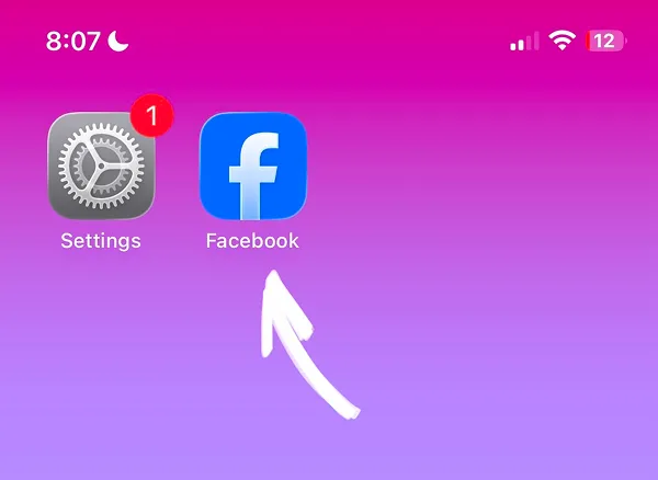 Settings app home screen with unblocked Facebook app