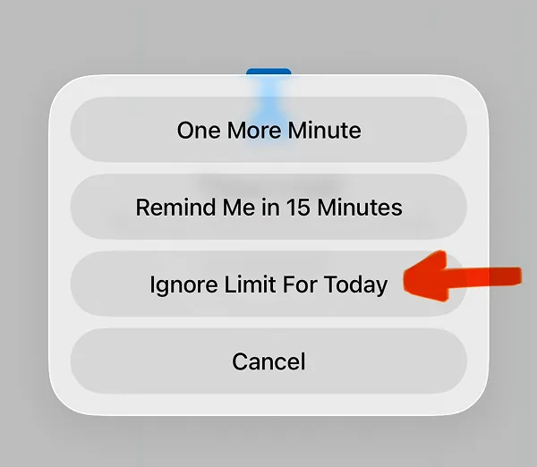 Time limit bypass menu with Ignore Limit For Today selection