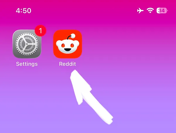 Home screen displaying Settings and Reddit app after blocking enabled