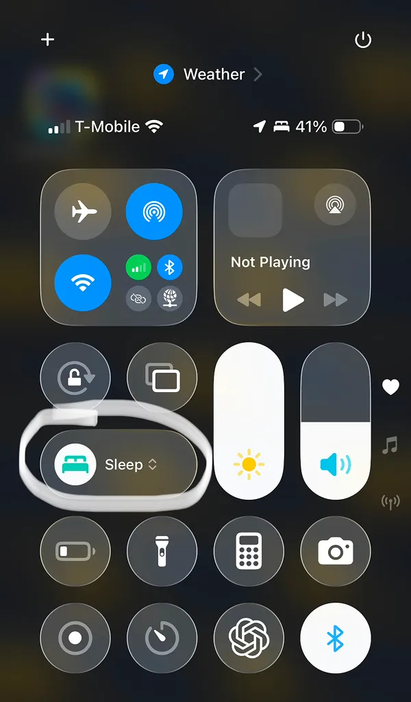Step 2, iPhone Control Center, Sleep button On