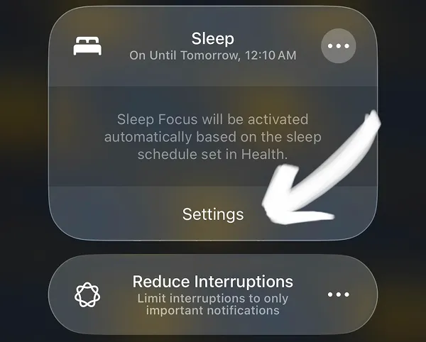 Step 2, iPhone Control Center, Sleep Settings button