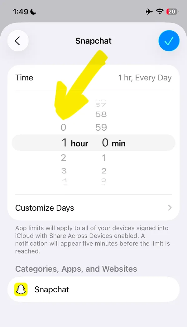 Snapchat limit set to 1 hour every day