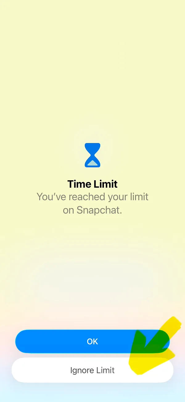 Time Limit reached notification for Snapchat