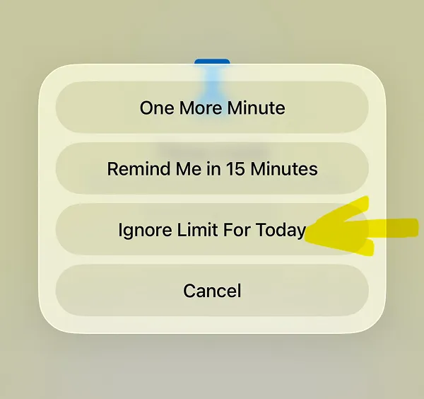 Time limit options menu with extension choices