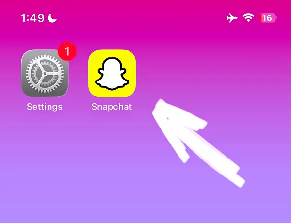 Home screen with Settings and Snapchat icons