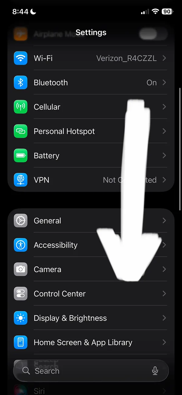 Settings page displaying Wi-Fi, Bluetooth, Cellular, and other connectivity options