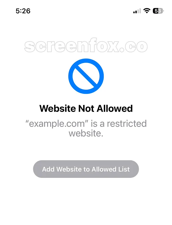 Website not allowed error page showing example.com blocked