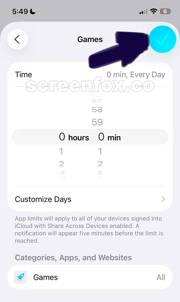 Games category time limit adjusted to 0 minutes every day