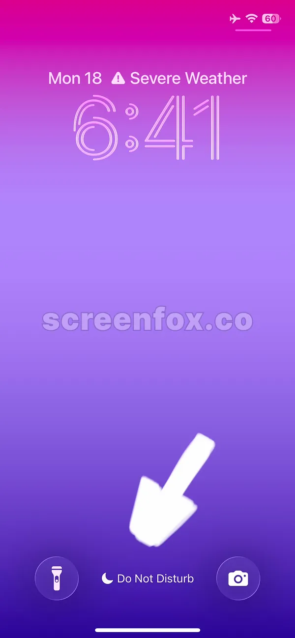 Lock screen showing time 6:41 with Severe Weather alert notification visible when Do Not Disturb focus mode is active