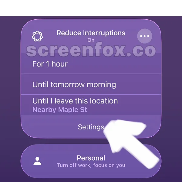 Reduce Interruptions focus settings showing duration options and time selection