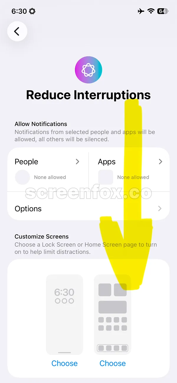 Focus configuration page with notification filters and customization options