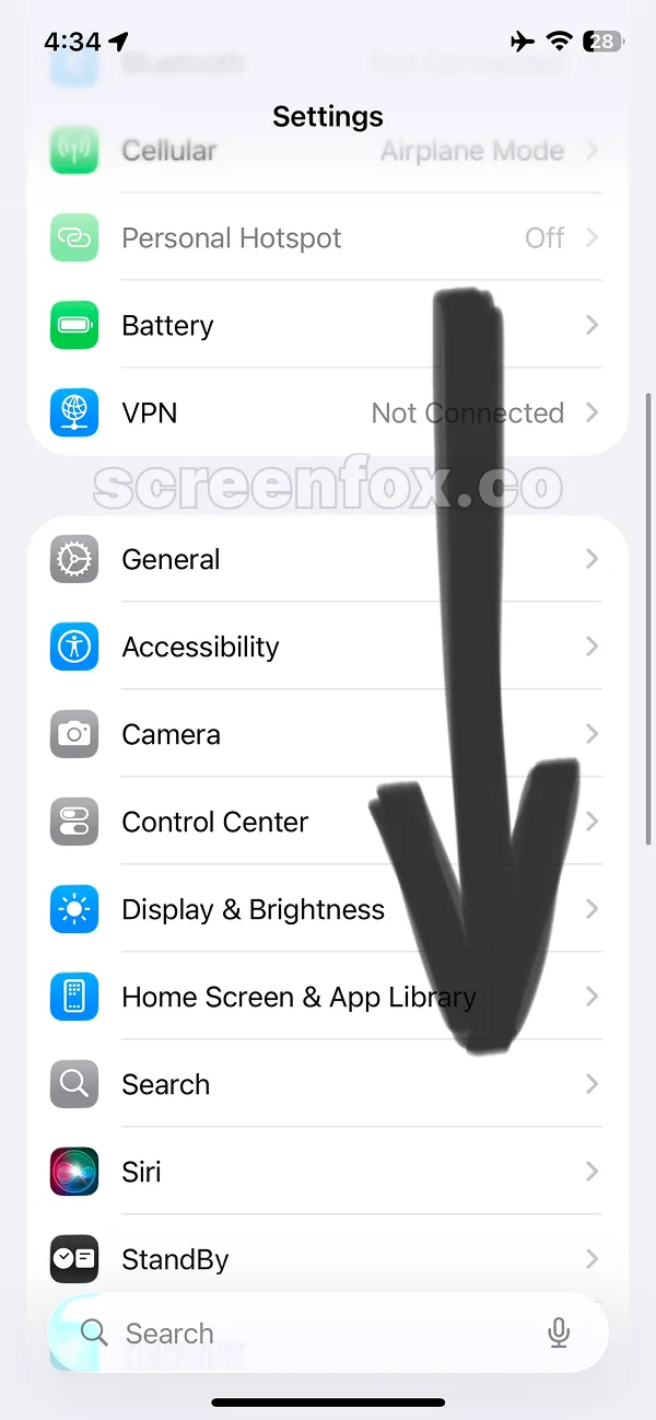 Settings menu listing system connectivity and accessibility options