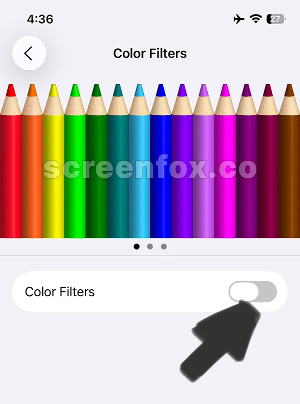 Color Filters menu showing full spectrum of color pencils