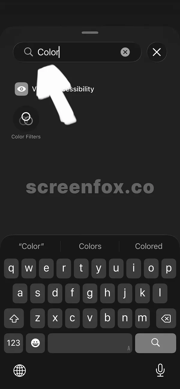Control Center search for Color showing Color Filters result