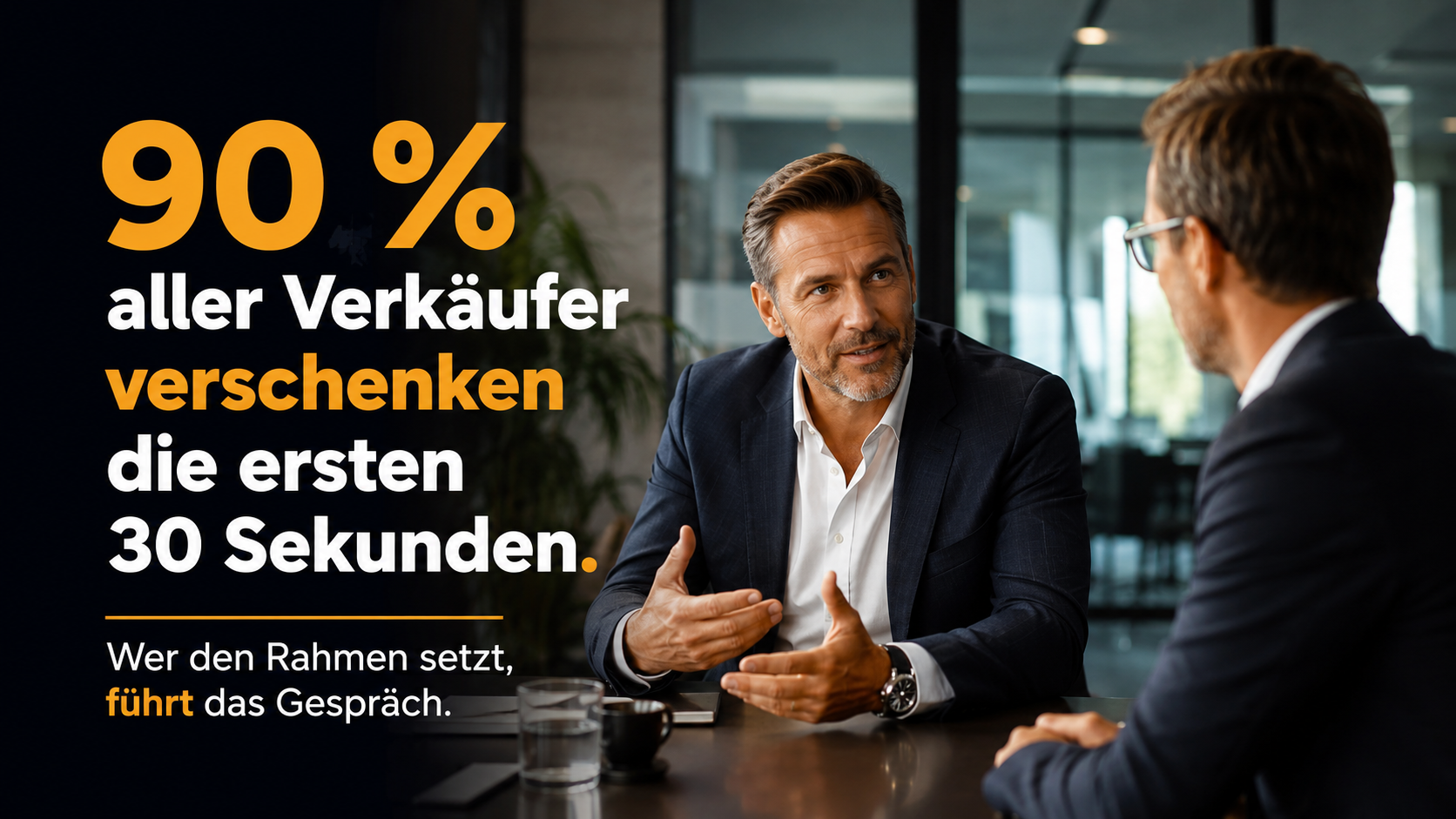 Daniel Brick im professionellen Verkaufsgespräch mit einem Geschäftsführer setzt durch klare Gesprächseröffnung von Anfang an den Rahmen und demonstriert Souveränität.
