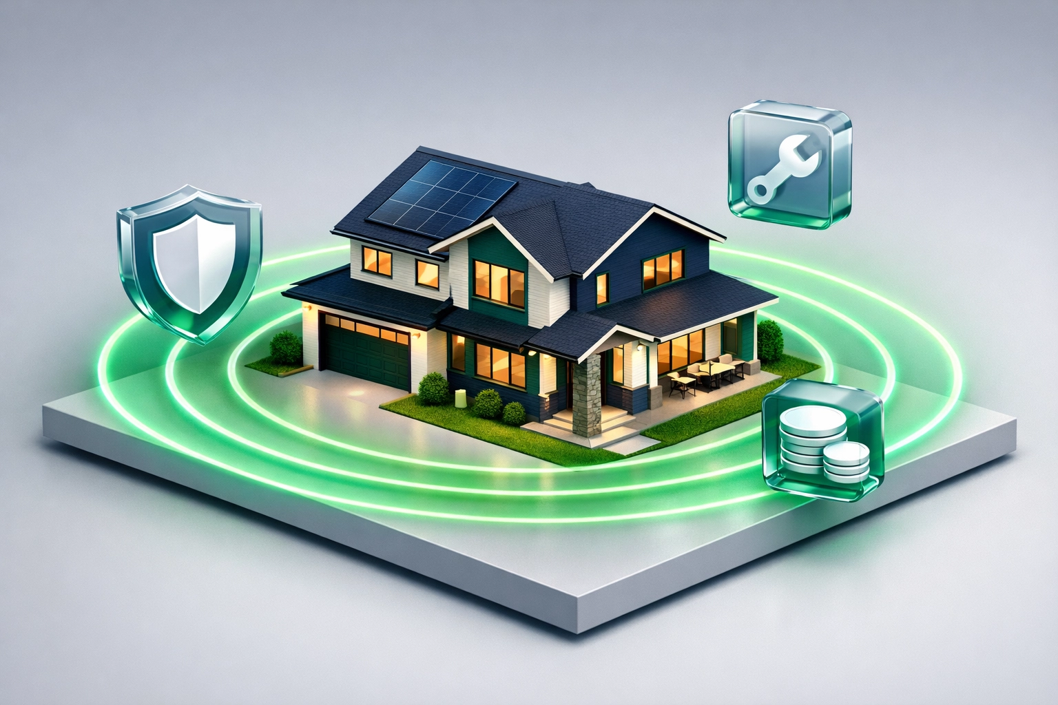 Visualization of a home health score representing safety, maintenance, and financial savings.