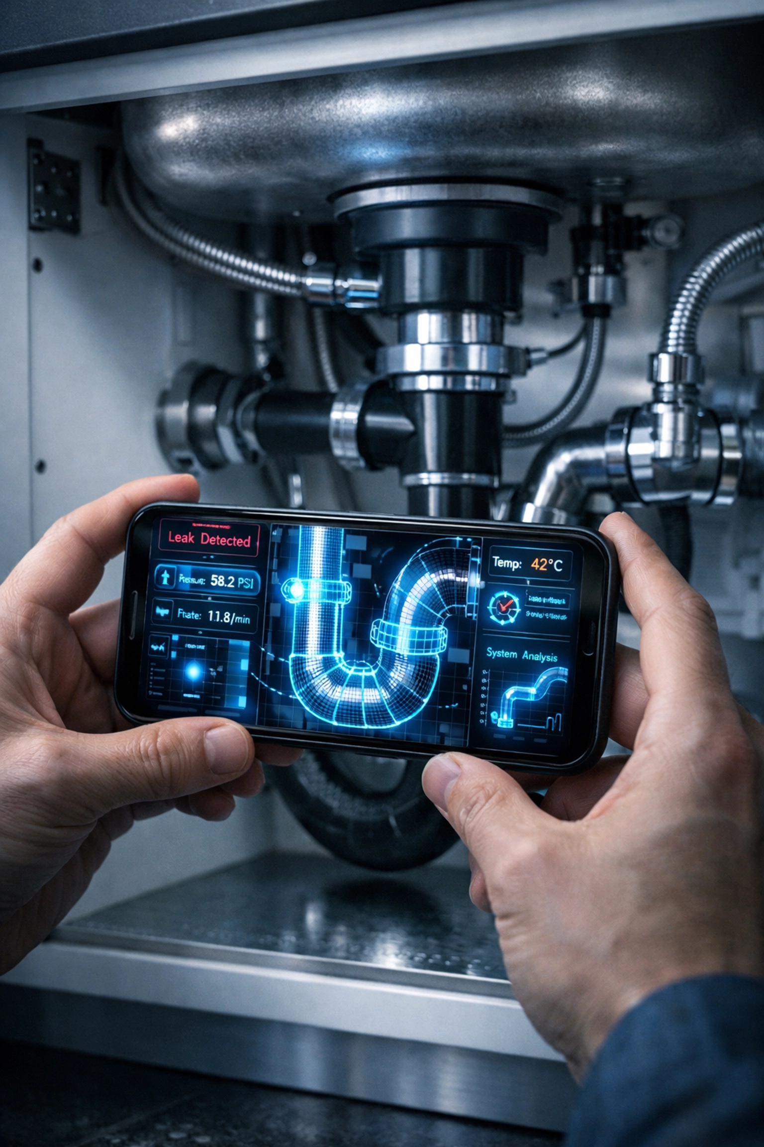 AI-powered smartphone app diagnosing HVAC system issues using smart home repair technology.