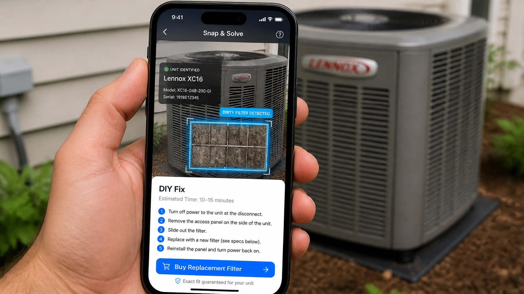 Snap & Solve AI identifying an HVAC issue and providing DIY instructions