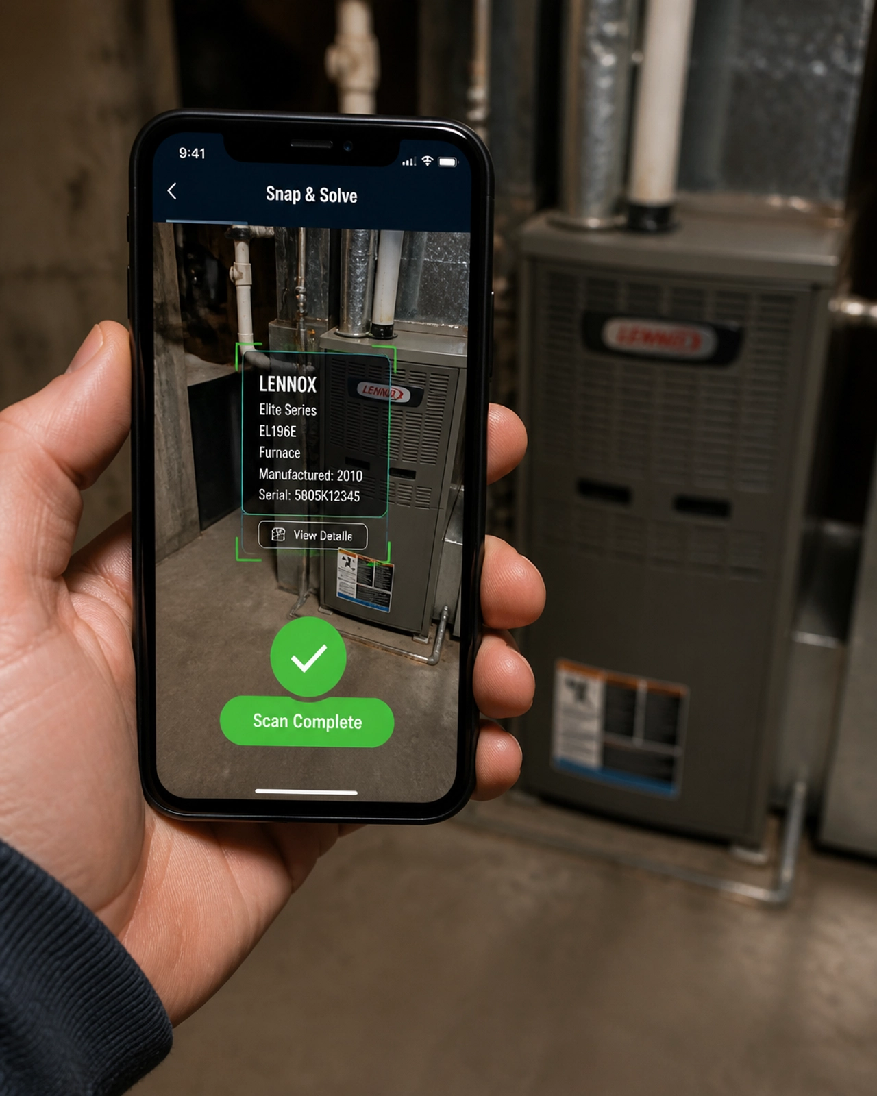 A homeowner using Snap & Solve to diagnose an HVAC issue instantly.
