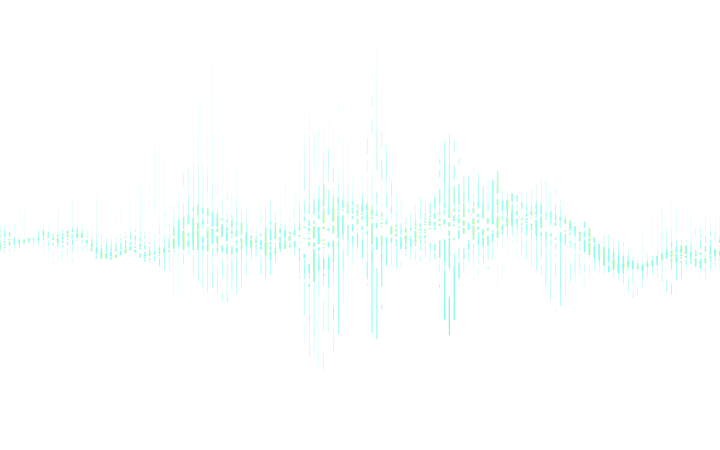 Digital sound wave visualization with blue vertical lines on a black background.