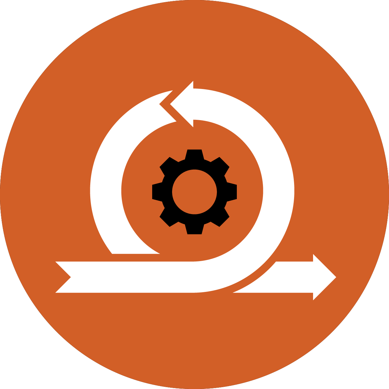 Wave Planning icon with a gear inside a looping cycle arrow