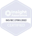 Insight Assurance ISO/IEC 27001:2022 Certified badge with hexagon logo and light purple background.