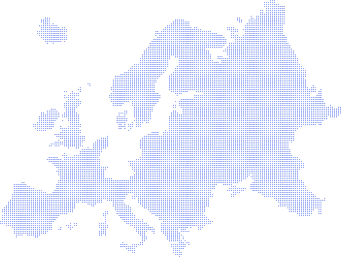 Pixelated map of Europe with Germany highlighted in white among blue countries.