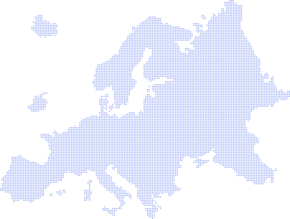 Map of Europe with the United Kingdom highlighted in white and the rest of Europe in blue grid pixels.