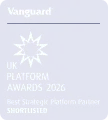 Vanguard UK Platform Awards 2026 Best Strategic Platform Partner Shortlisted badge.