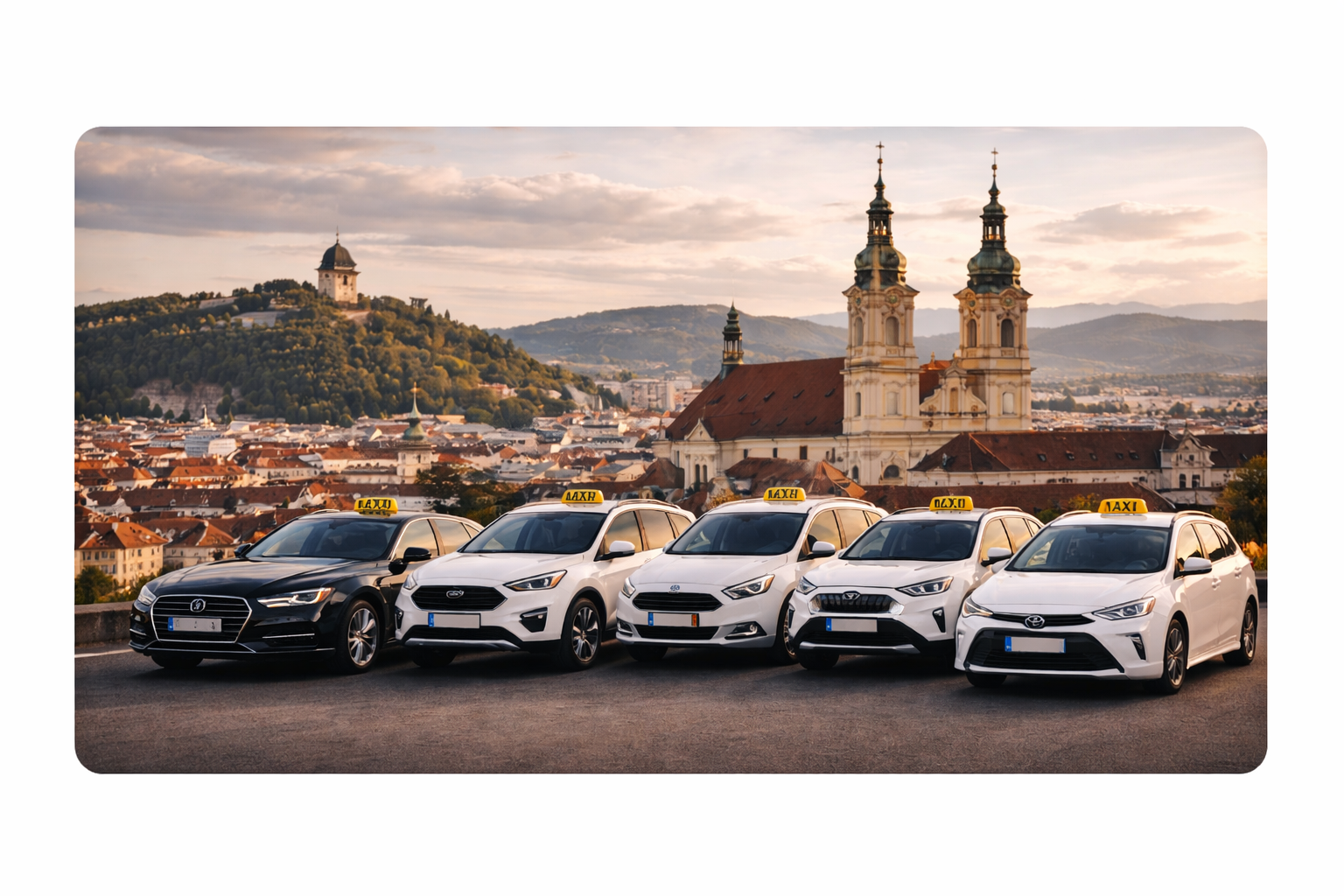 Taxi-Fahrzeuge vor der Stadt Graz