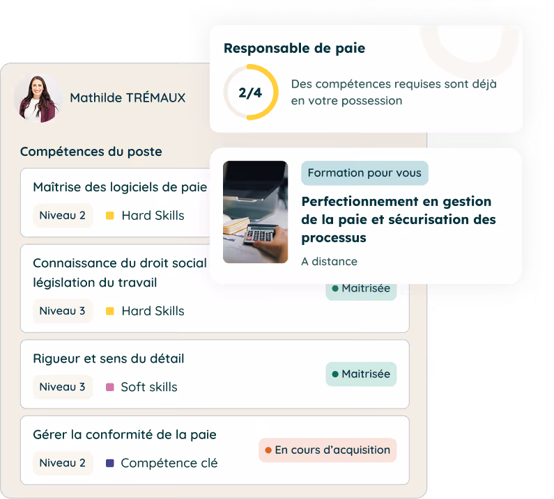 Example of a view of a training suggestion within the Jobsong app, based on a measured skill gap 
