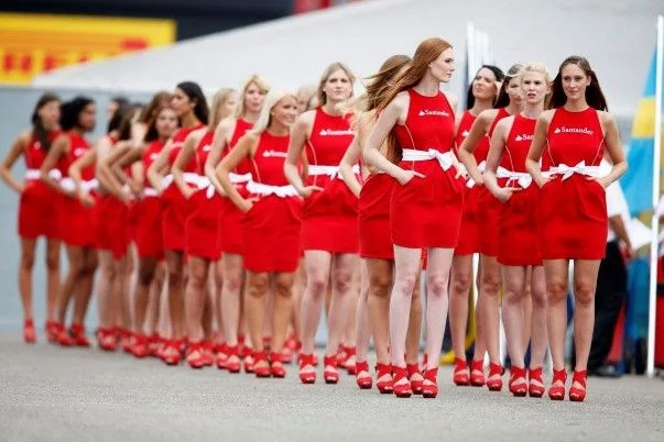 Grid girls lined up on the starting grid at the Hockenheimring during the 2014 Formula 1 race
