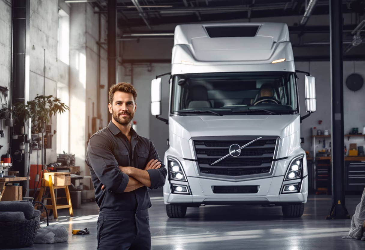 image of truck maintenance for a trucking company