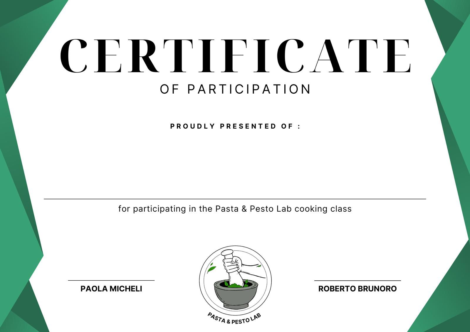 A certificate you receive after the masterclass
