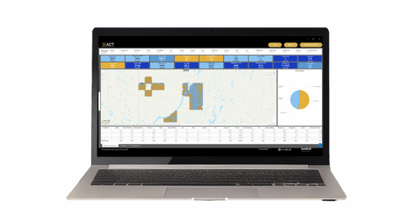 Large row of silver grain silos behind a green wheat field under a partly cloudy blue sky.