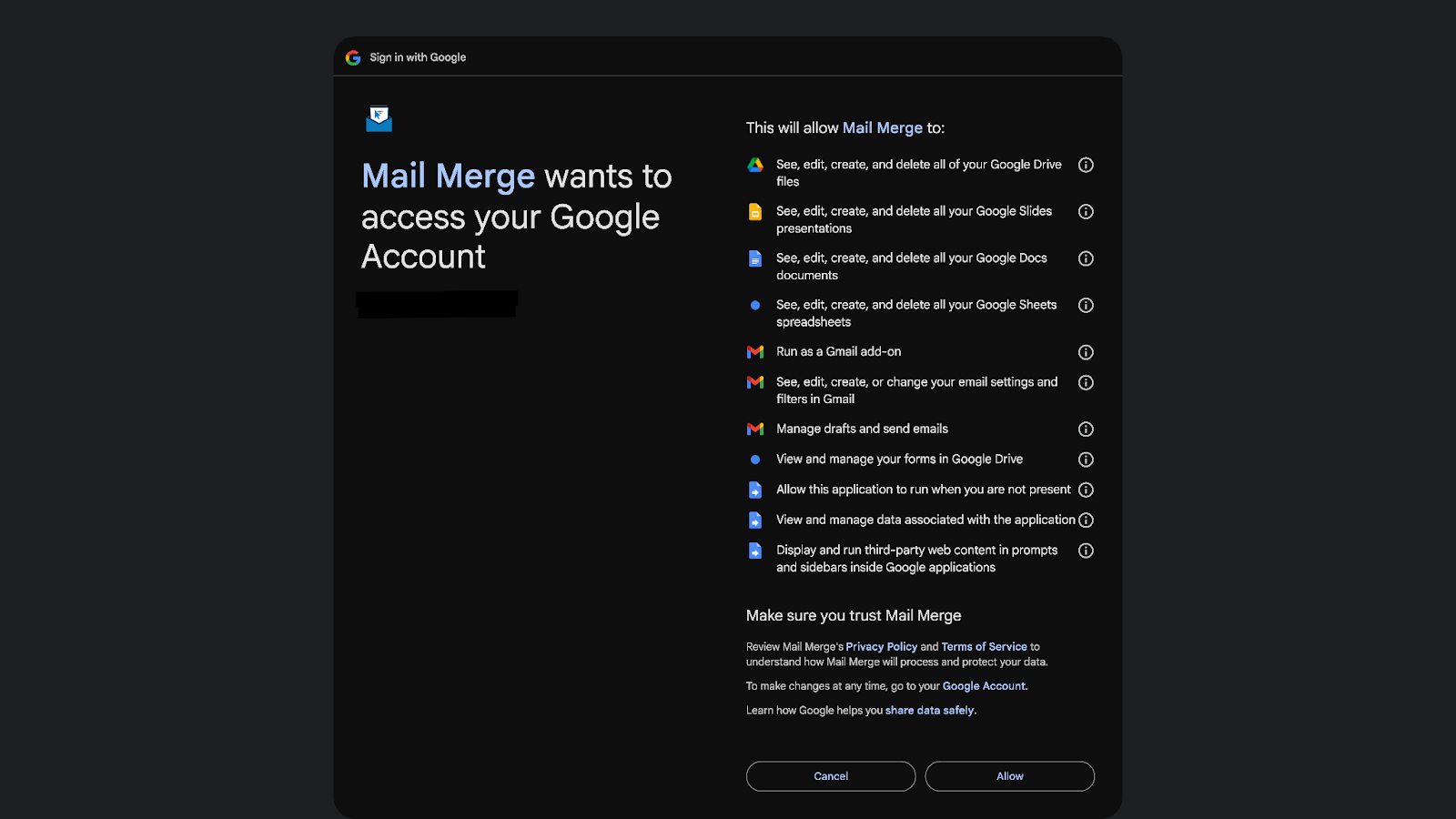 What the user is presented with
