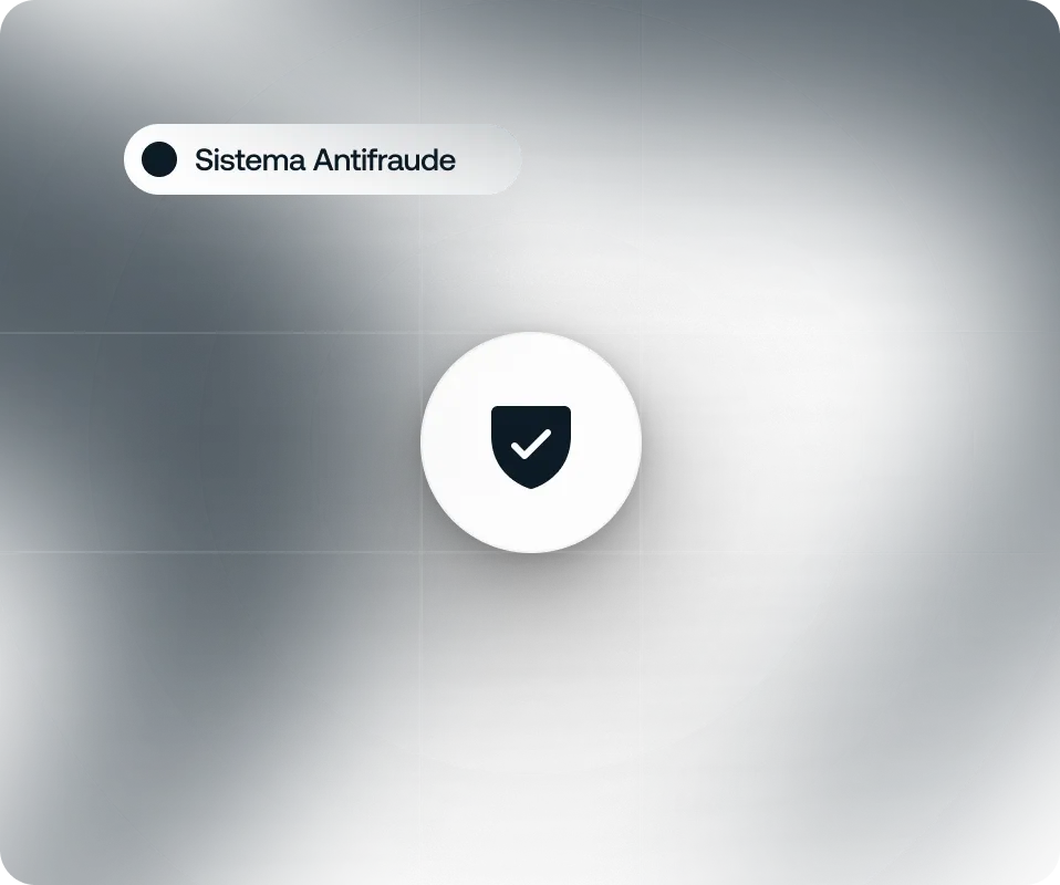 Escudo con marca de verificación en el centro y texto que dice Sistema Antifraude y Encriptado 256 bits sobre un fondo de tonos grises con círculos concéntricos.
