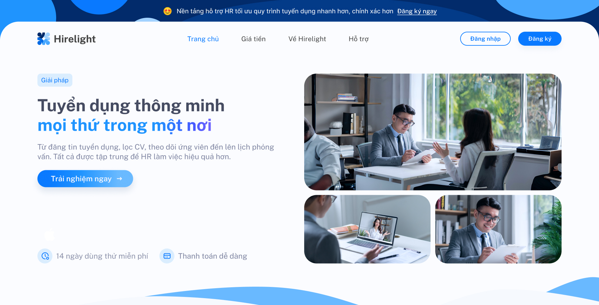 Business professionals engaged in in-person and virtual interviews in an office setting supporting smart recruitment management.