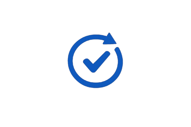 Blue check mark inside a circular arrow representing a completed or refreshed task.
